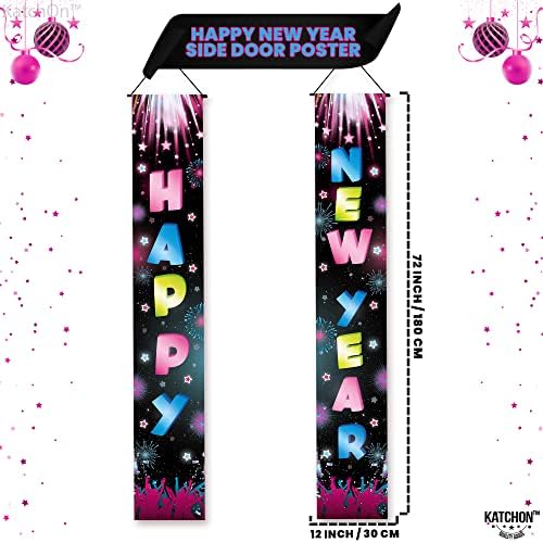 Пакет од 2, Неонски Среќен Новогодишен Банер-72х12 Инчи, Новогодишен Знак За Врата | Новогодишна Забава 2023 | Среќна Новогодишна