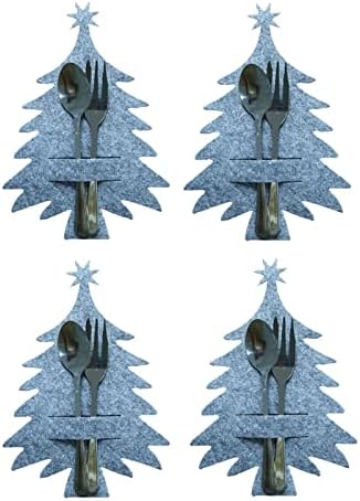 Персонализиран Држач За Кујнски Прибор Божиќна Сребрена Торба | 4 Парчиња/Комплет Новогодишна Елка Неткаен Кујнски Прибор Божиќ Денот На Благодарноста