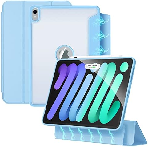 Hybrid case oyeeice за iPad mini6 8,3 инчи, магнетно одвојување на покривка со PU кожа, анти-прстински отпечаток, отпорен на дамки, миење, молив за поддршка 2, Sky Blue