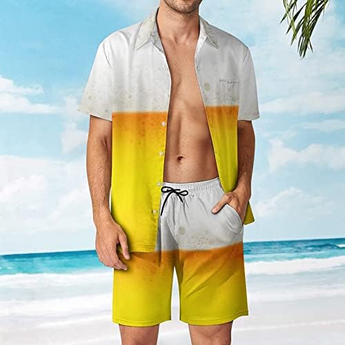 Смешни меурчиња за пиво Машки 2 парчиња облека на плажа на Хавајски копче надолу со кошула со краток ракав и шорцеви костуми