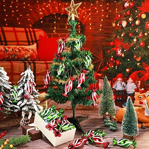 24 парчиња Божиќни бонбони во облик на орнаменти Божиќни бонбони што висат украси со бел сјај Божиќ украси украси со златни јажиња