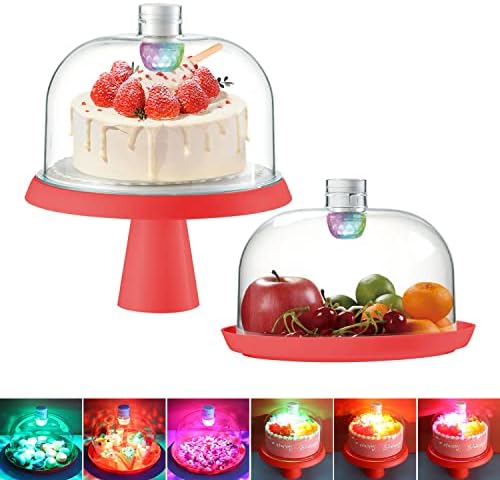 Уживајте во себе 2 во 1 штанд со торта со LED купола, ациличен звук активиран покрив со диско -светло торта, повеќекратна употреба за приказ за сервирање и плоча за тор?
