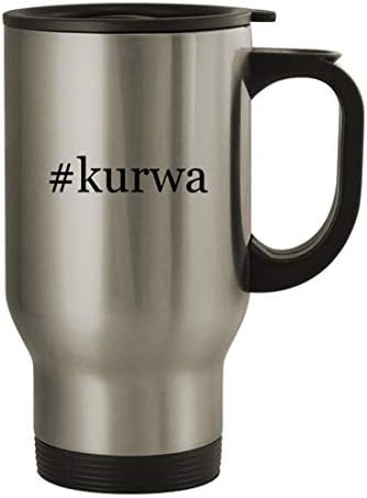 Подароци на Ник Нок kurwa - 14oz не'рѓосувачки челик хаштаг патување со кафе, сребро