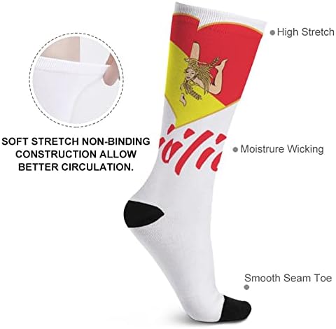 Знаме На Сицилија-Сицилијанска Тринакрија Печатени Чорапи Што Одговараат На Боја Атлетски Чорапи Високи Колена За Жени Мажи