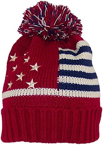 Најдобри Зимски Капи Возрасни Американски / Американа Знаме Манжетни Плетени Бини Со Пом Пом
