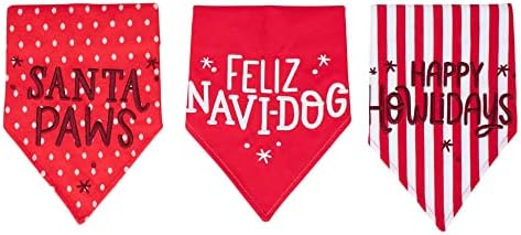 ДЕМДАКО Среќни Завивања Санта Шепи Фелиз Нави-Куче Црвено 12,5 инчен Полиестер Куче Бандана Сет од 3
