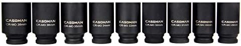 CASOMAN 1/2-Инчен Погон Длабоко Вретено Оска Оска Приклучок Сет, 6 Точка, CR - MO, Метрички, 29mm-38mm, 9-Парче 1/2 Д-Р Длабоко Влијание