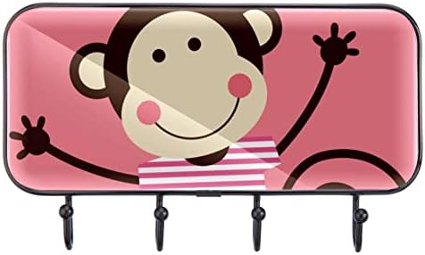 Симпатична Животински Мајмун Розова Печатење Решетката Решетката Ѕид, Влезот Палто Решетката со 4 Кука За Капут Капа Пешкир Чанта Облека Бања