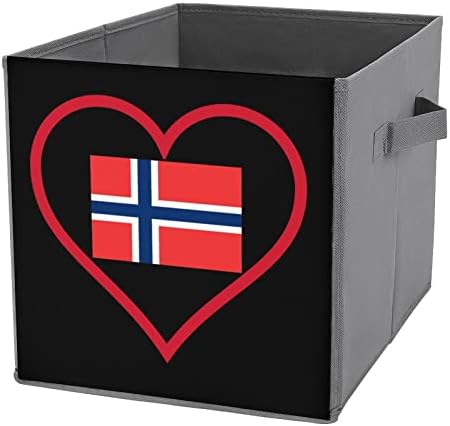 Љубов Норвешка Црвено Срце Склопувачки Коцки За Складирање Ткаенина Кутија 11 Инчни Преклопливи Канти за Складирање Со Рачки