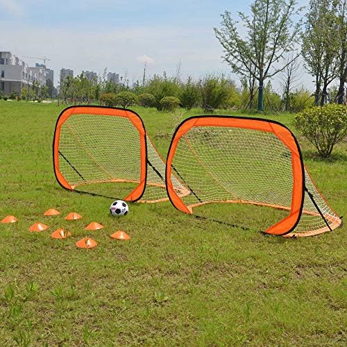 Porayhut Pop Foots Soccer и топка сетови, преносна фудбалска мрежа за обука, сет од 2, лесно склопување со компактна торба за