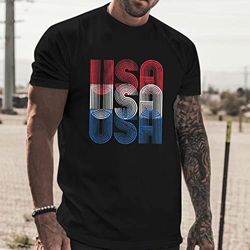 УБСТ 4-ти јули маички за кратки ракави за мажи летни патриотски американски знамиња за печатење на екипажот на екипажот на
