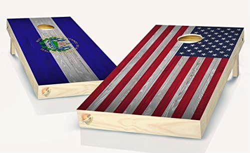 Американско и Ел Салвадор знамето Корнхол табла винил завиткан ламинат налепница