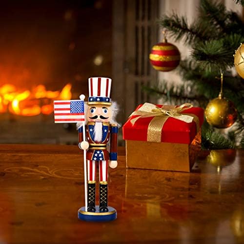 Абофан Американски војник на оревчери 25 см Традиционална дрвена оревница фигура кукла куклена играчка Ден на денот на оревчеста фигура