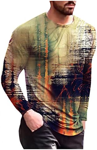 XXBR машки 3Д дигитални печатени маици, 2021 есенски војник со долг ракав екипаж моден тенок фит лежечки врвови за масти за кратки ракави