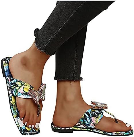 IQKA жени летни влечки од флип флип -флопи Флорални печатени модни рамни сандали отворени пети лизгаат на слајдови во затворено отворено обични