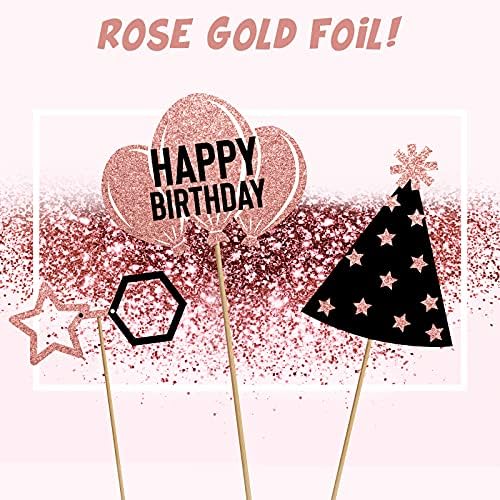 36 парчиња розово злато роденденски штанд со фотографии, големи розови златни роденденски забави Фото -реквизити со сјај за девојчиња
