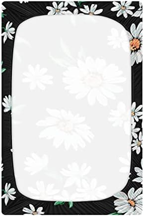 Алаза Дејзи цвеќиња цветни црни чаршафи за креветчиња опремени листови за момчиња за момчиња Девојче, мини големина 39 x 27 инчи