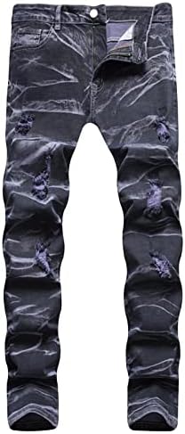 Стилски врзани фармерки со машка врзана истегната истегнување печатено тенок фит тексас панталони обични исправени потресени.