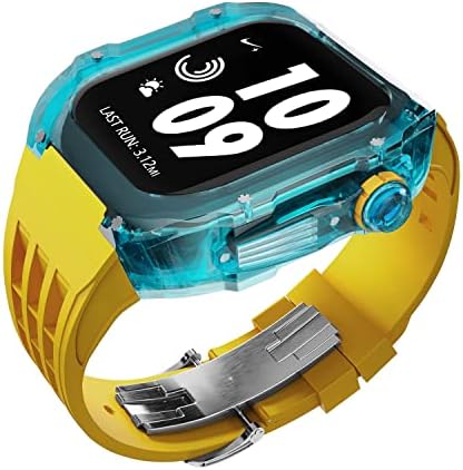 CNHKAU Транспарентен Часовник Случај Мод Комплет За Apple Watch 8 Серија 7 45mm 6 5 4 SE 44mm Гумени Спортски Ремен За Iwatch Модификација Комплет