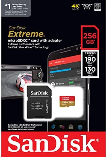 Sandisk Extreme 256gb UHS-I U3 microSDXC Мемориска Картичка Со SD Адаптер
