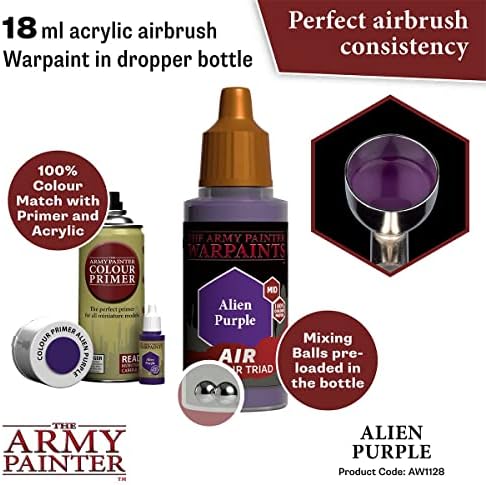 Армискиот сликар Warpaint Air Alien Purple - Акрилна нетоксична силно пигментирана вода заснована на вода за таблети улоги, пансиони и Wargames