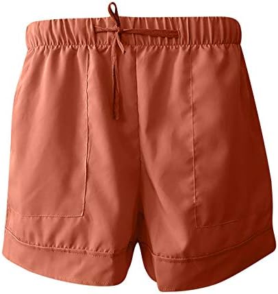 Шорцеви за жени удобно влечење на лежерна еластична половината чиста боја лабава летна плажа кратки панталони со џебови плус големина