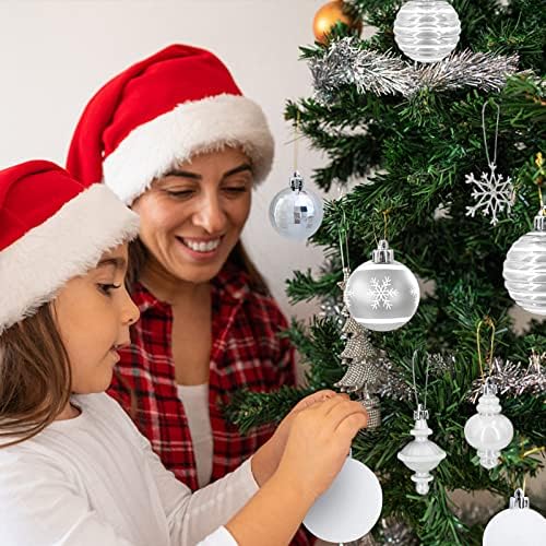 Sumelay 107 парчиња украси за Божиќни топки, украси за сребрени и бели новогодишни елки, распрскувачки висечки украси за Божиќ, Божиќни украси