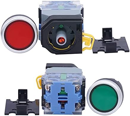 Anzoat 2pcs 22mm 10A 440V 1NO 1NC DPST копче за копче за копче на копчето Вметнувачи со завртки со црвена зелена LED светлосна