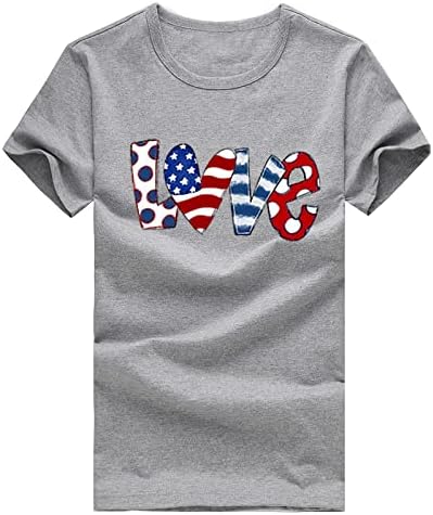 Women'sенски кошули летни обични маици во САД знаме печатени патриотски врвови со кратки ракави екипаж лабава вклопена туника
