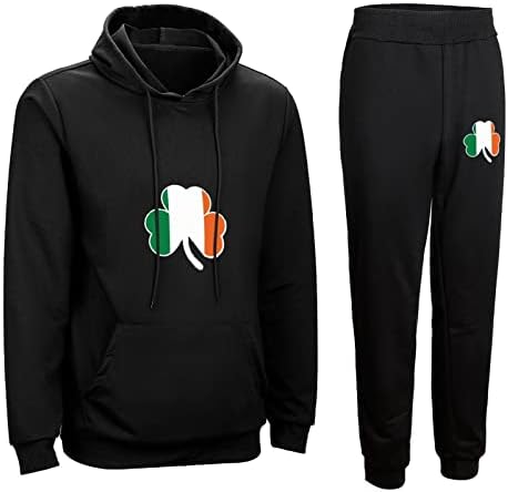 Ирско знаме Baikutouan ShamRock Unisex Pulverover Hoodie Sweatpants 2 парчиња тренерки поставува џогери од потење
