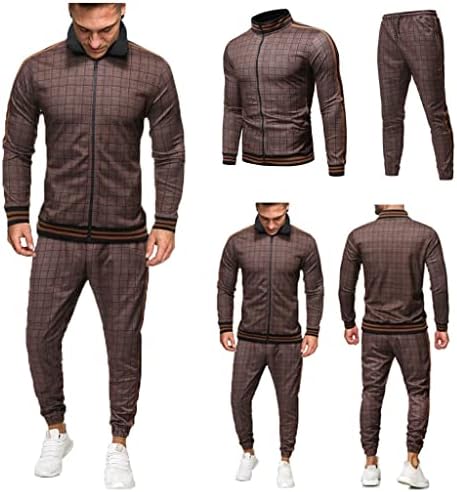 Менс есен карирана печатена патент џемпер Топ панталони поставува спортски костуми за панталони за мажи