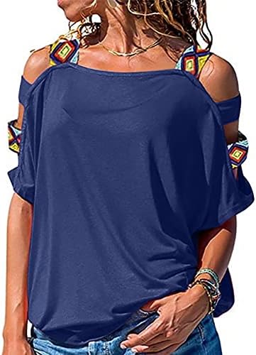 Женски ладно рамо врвови се обични - женски летни маици со кратки ракави Туника, ладно рамо врвови 2022 година