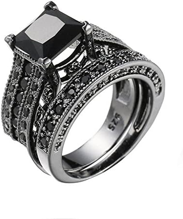 2-во-1 женски гроздобер прстени со црни дијаманти прстени Едноставно симпатично сребрено гроздобер ангажман накит за венчавки прстен
