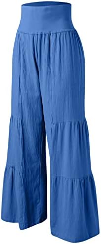 Дами цврста боја обичен џеб лабава памучна крпеница широки панталони за нозе дами панталони се наведнуваат над панталони плус големина