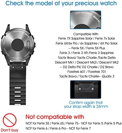Lappets залепени кожни силиконски часовници за часовници компатибилни со Fenix ​​5x Plus Band 26mm Watch Strap Strap Bands Замена за Fenix