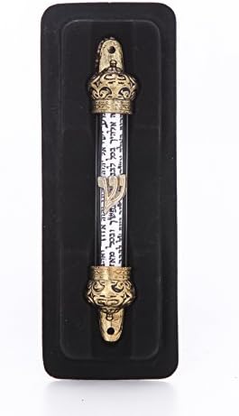 Зулуф злато позлатена мезуза со свиток | Златна позлатена света земја Мезуза Круна со стих со печатење на пергамент | Јудаица