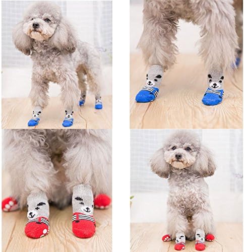 Контрола на влечење на влечење памучни чорапи во затворено кучиња Ненкид плетени чорапи 5 пакувања, 4 велкро и прикажана боја