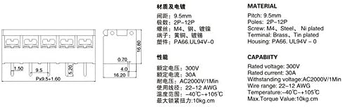 5 парчиња 9,5мм терен HB9500 3PIN PCB бариера терминален блок палисада конектор со обвивка