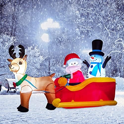 Mumtop Божиќни надувувања на отворено украси - 5ft Дедо Мраз на санки со ирваси и снежен човек за Божиќно расчистување на надувување,