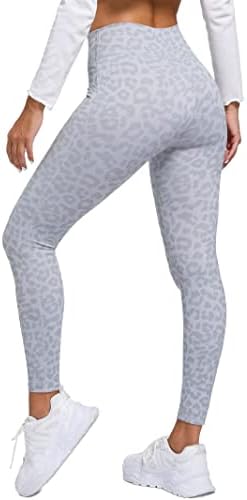 Voxget Беспрекорни хеланки за жени со висока половината мека тенок стомак контрола 7/8 должина леопард шема јога панталони за тренинг