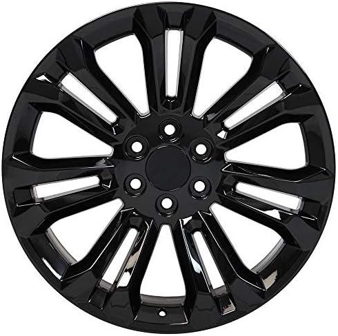 OE Wheels LLC 22 инчи бандажи се вклопуваат пред 2019 Silverado Sierra пред-2021 Tahoe Suburban Yukon Escalade CV43 22x9 Gloss Black Wheels