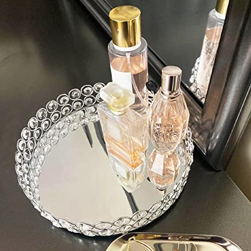 Декоративна послужавник Линдлман - Метална огледало украсена обвивка за кристално суета - Елегантен дизајн за шминка за накит за парфеми,