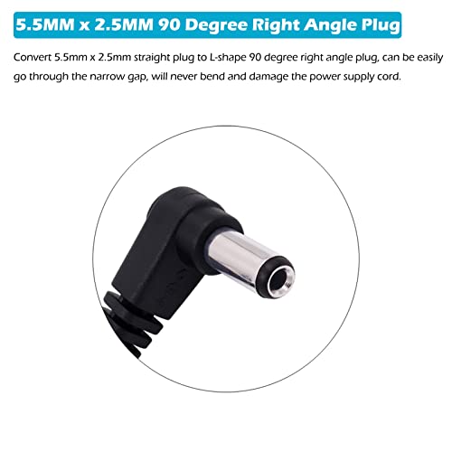 Fancasee 3 ft 5,5 mm x 2,5 mm DC кабел за продолжување на напојувањето 90 степени десен агол машки до женски приклучок за додаток