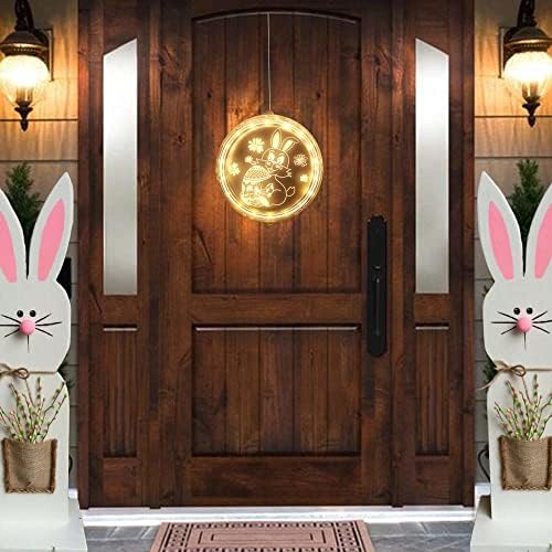 Верчеко прозорец виси светла за велигденска декорација LED зајаче зајак за зајак за лов на јајца пролетен одмор врата патека спална