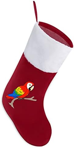 Цртани папагали Божиќни чорапи за порибување со кадифен камин што виси за Божиќно дрво