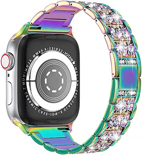 Компатибилен со опсегот на Apple Watch 38mm 40mm 42mm 44mm SE Series 6 5 4 3 2 1, замена за блинг -часовник, опсег на метални метални ленти со метални ленти со дијаманти дијамант rhinestone