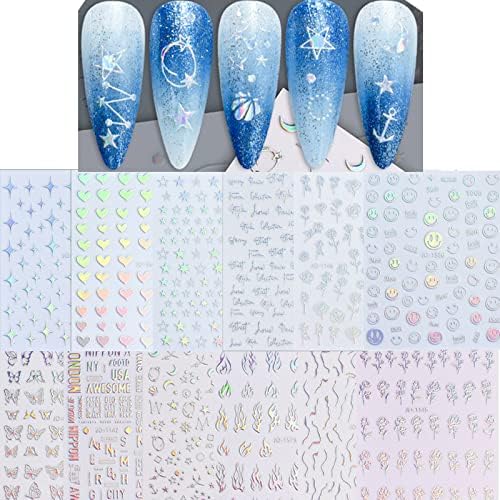 12 листови налепници за декорации на ноктите Аурора нокти налепници за уметност 3Д шупливи исклучителни цвеќиња во боја, шема за само-лекари