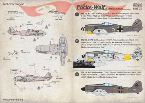 Скала за печатење 72-174-1/72 Деклара за Focke-Wulf FW 190 A-7 & A-8 Aircraft