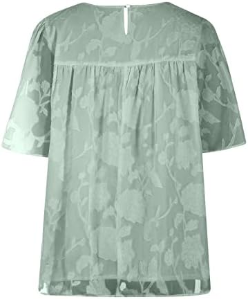 3/4 ракав шифон блузи за жени мрежни крпеници маички врвови обични лабави кошули од распрскувачки ракав Туника маичка канцеларија