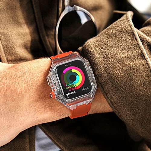 Болса Луксузен Комплет За Транспарентна Модификација Случај за Apple Watch 440 41mm DIY Mod Комплет+Гумен Ремен За Apple Watch Band 45mm